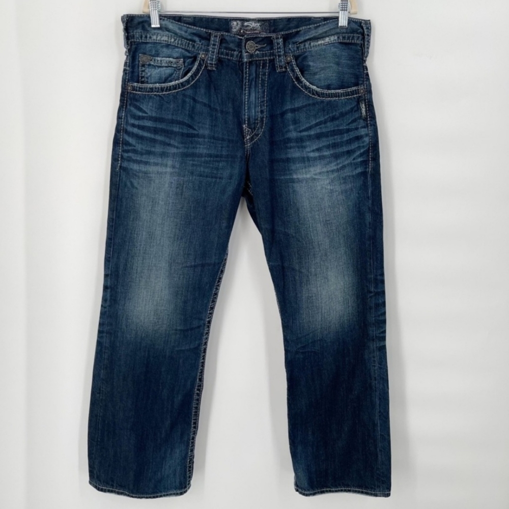 Silver Jeans Gordie Jean Loose Fit Straight Leg Dark Wash Fading Mens Size 36